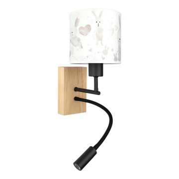 Brilagi - Lampe murale LED flexible pour enfant BOBO WOOD 1xE27/25W/230V + LED/3W chêne/noir/blanc/à motif lapins