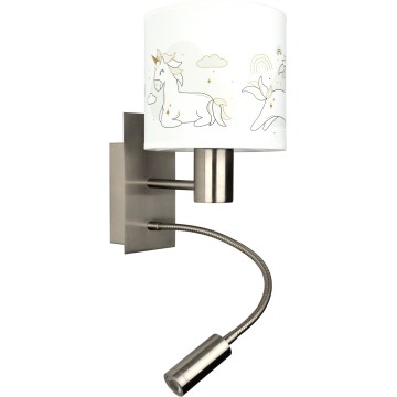 Brilagi - Lampe murale LED flexible pour enfants BOBO 1xE27/25W/230V + LED/3W chrome mat/blanc/licornes