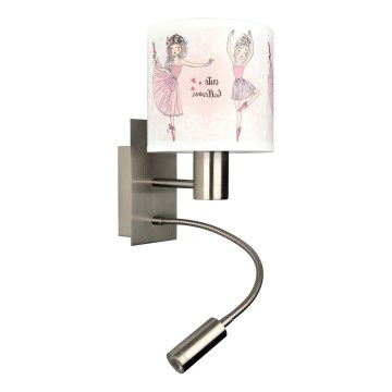 Brilagi - Lampe murale LED flexible pour enfants BOBO 1xE27/25W/230V + LED/3W chrome mat/blanc/rose/motif chaussons de ballet
