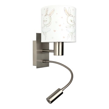 Brilagi - Lampe murale LED flexible pour enfants BOBO 1xE27/25W/230V + LED/3W chrome mat/blanche/à motifs de petits lapins