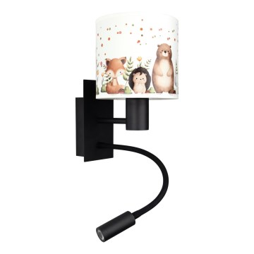 Brilagi - Lampe murale LED flexible pour enfants BOBO 1xE27/25W/230V + LED/3W noir/blanc à motifs animaux