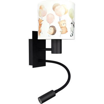 Brilagi - Lampe murale LED flexible pour enfants BOBO 1xE27/25W/230V + LED/3W noir/blanc/motifs animaux