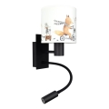 Brilagi - Lampe murale LED flexible pour enfants BOBO 1xE27/25W/230V + LED/3W noir/blanc/motifs animaux