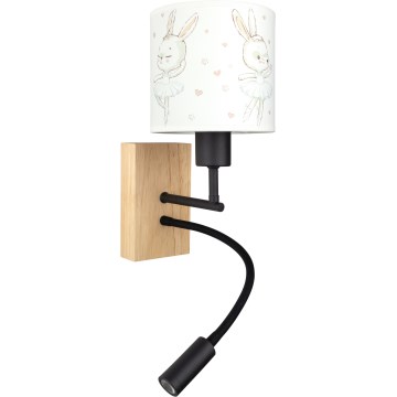 Brilagi - Lampe murale LED flexible pour enfants BOBO WOOD 1x E27/25W/230V + LED 3W chêne/noir/blanc/motif petits lapins