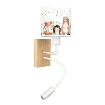 Brilagi - Lampe murale LED flexible pour enfants BOBO WOOD 1xE27/25W/230V + LED/3W chêne/blanc/animaux