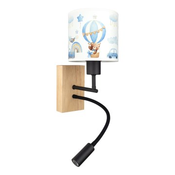 Brilagi - Lampe murale LED flexible pour enfants BOBO WOOD 1xE27/25W/230V + LED/3W chêne/noir/blanc/bleu/oursons