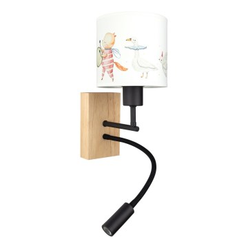 Brilagi - Lampe murale LED flexible pour enfants BOBO WOOD 1xE27/25W/230V + LED 3W, chêne/noir/blanc/motifs animaux