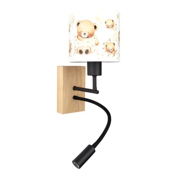 Brilagi - Lampe murale LED flexible pour enfants BOBO WOOD 1xE27/25W/230V + LED/3W chêne/noir/blanc/oursons