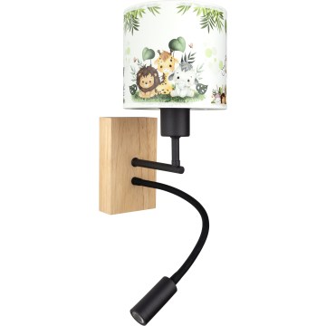 Brilagi - Lampe murale LED flexible pour enfants BOBO WOOD 1xE27/25W/230V + LED/3W chêne/noir/blanc/vert/jungle