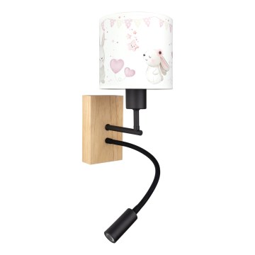 Brilagi - Lampe murale LED flexible pour enfants BOBO WOOD 1xE27/25W/230V + LED/3W chêne/noir/crème/lapins