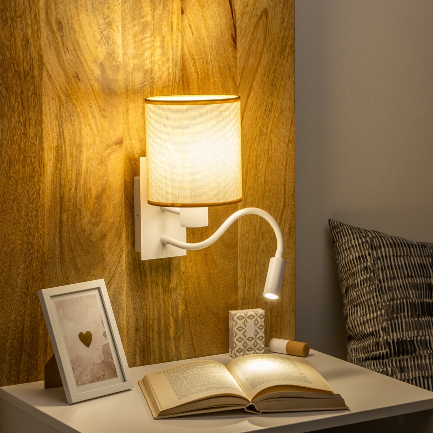 Brilagi - Applique murale LED flexible NUBILA 1xE27/25W/230V + LED/3W blanc/marron clair