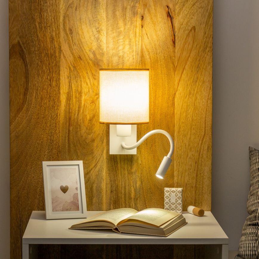 Brilagi - Applique murale LED flexible NUBILA 1xE27/25W/230V + LED/3W blanc/marron clair