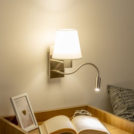 Brilagi - Applique murale LED flexible NUBILA 1xE27/25W/230V + LED/3W chrome mat/blanc