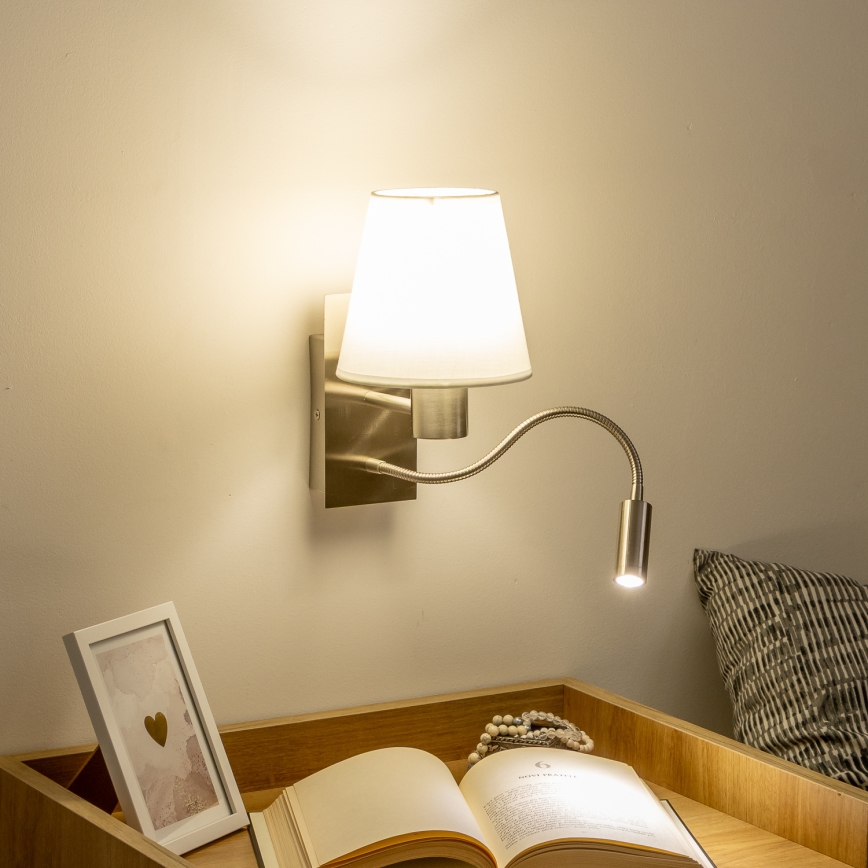 Brilagi - Applique murale LED flexible NUBILA 1xE27/25W/230V + LED/3W chrome mat/blanc