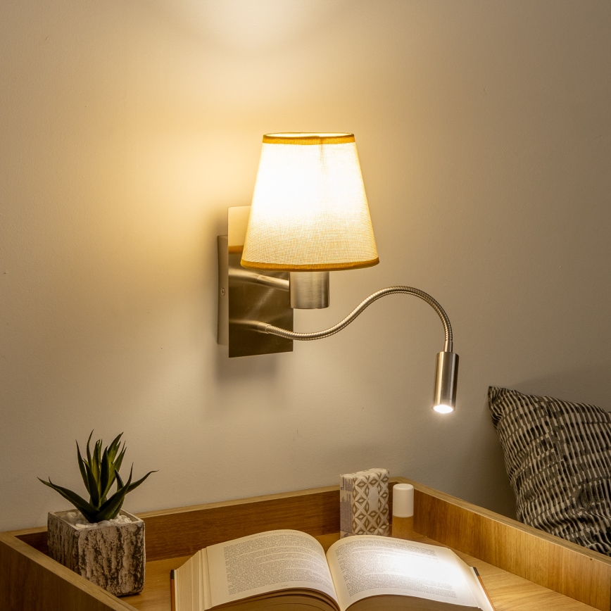Brilagi - Applique murale LED flexible NUBILA 1xE27/25W/230V + LED/3W chrome mat/marron clair