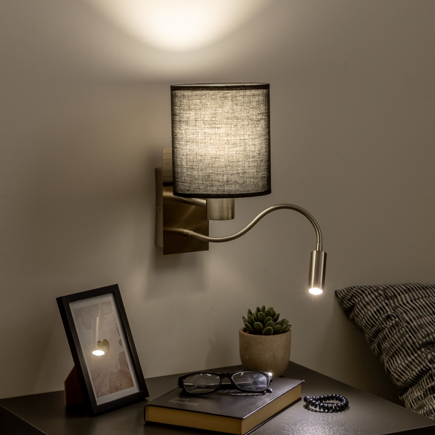 Brilagi - Applique murale LED flexible NUBILA 1xE27/25W/230V + LED/3W chrome mat/noir