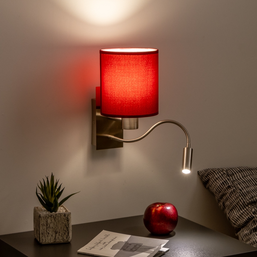Brilagi - Applique murale LED flexible NUBILA 1xE27/25W/230V + LED/3W chrome mat/Pompéien rouge