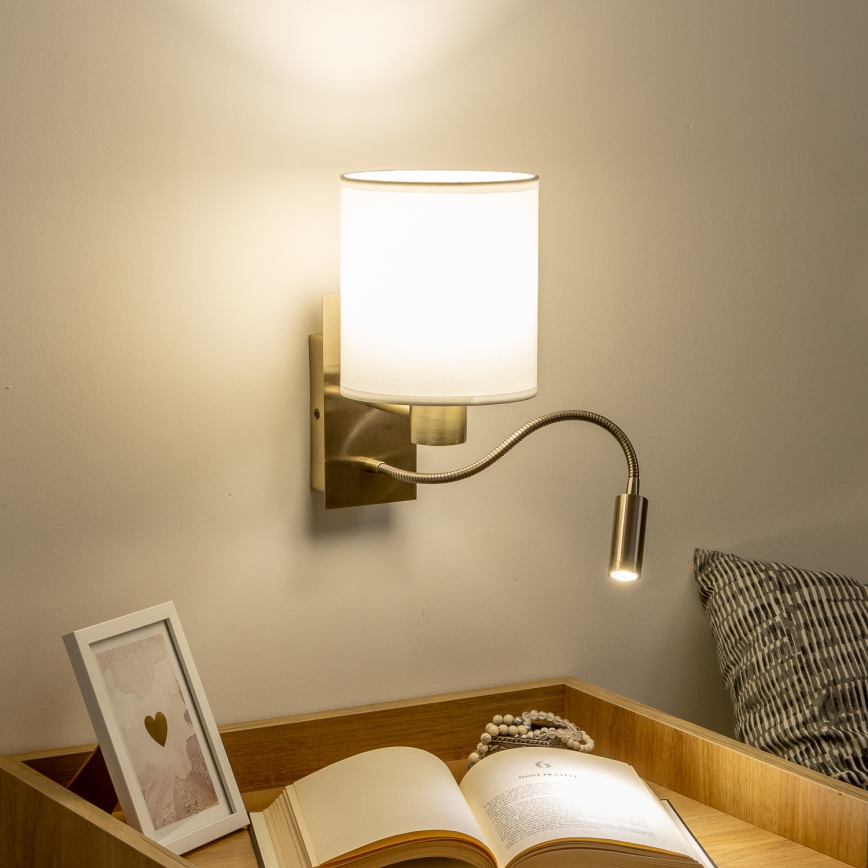 Brilagi - Applique murale LED flexible NUBILA 1xE27/25W/230V + LED/3W laiton/blanc
