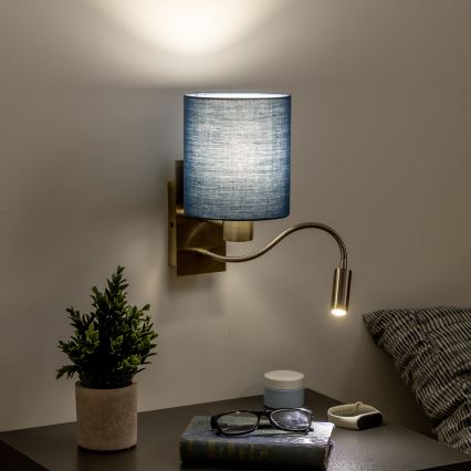 Brilagi - Applique murale LED flexible NUBILA 1xE27/25W/230V+ LED/3W laiton/bleu foncé