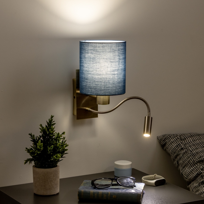 Brilagi - Applique murale LED flexible NUBILA 1xE27/25W/230V+ LED/3W laiton/bleu foncé