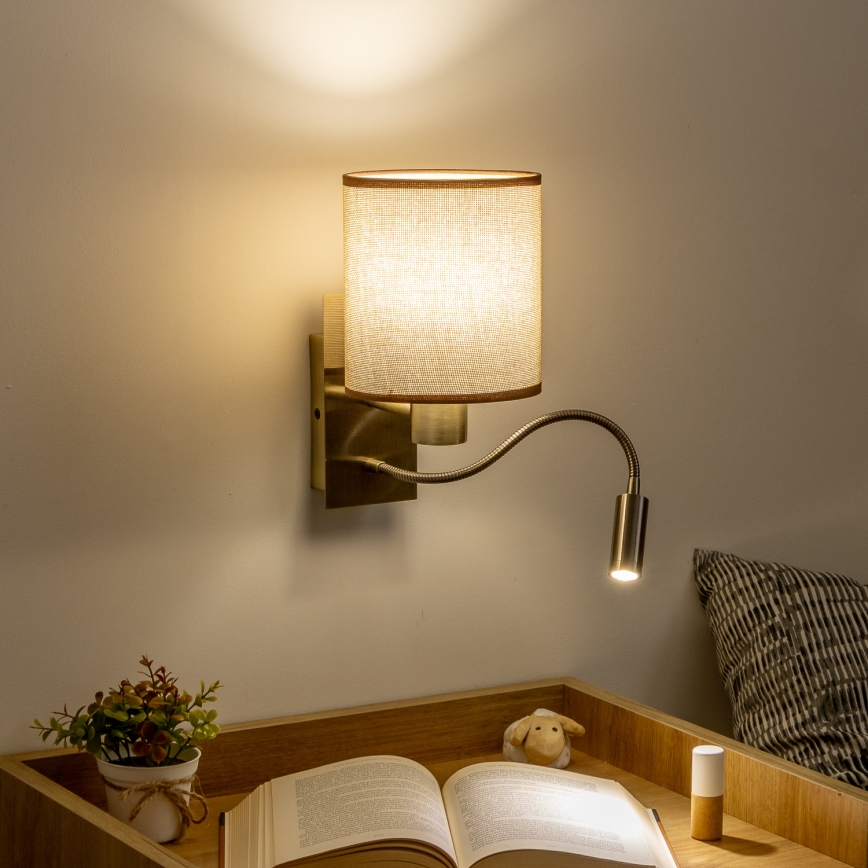 Brilagi - Applique murale LED flexible NUBILA 1xE27/25W/230V + LED/3W laiton/marron