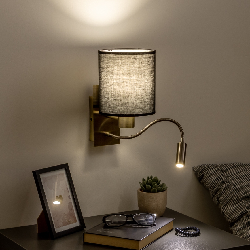 Brilagi - Applique murale LED flexible NUBILA 1xE27/25W/230V + LED/3W laiton/noir