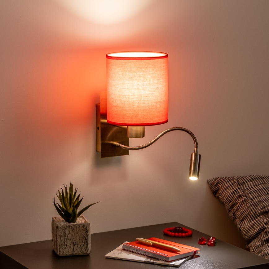 Brilagi - Applique murale LED flexible NUBILA 1xE27/25W/230V + LED/3W laiton/rouge