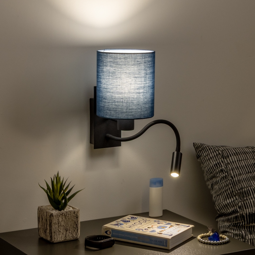 Brilagi - Applique murale LED flexible NUBILA 1xE27/25W/230V + LED/3W noir/bleu foncé