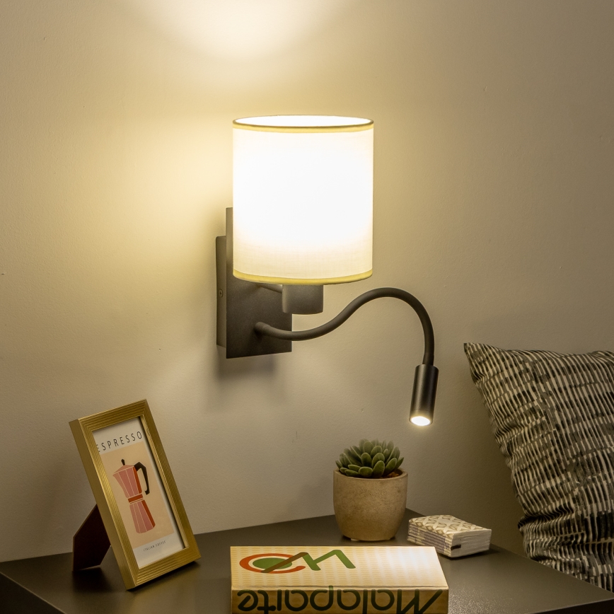 Brilagi - Applique murale LED flexible NUBILA 1xE27/25W/230V + LED/3W noir/crème