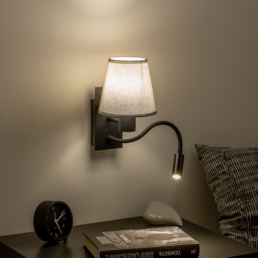 Brilagi - Applique murale LED flexible NUBILA 1xE27/25W/230V + LED/3W noir/gris