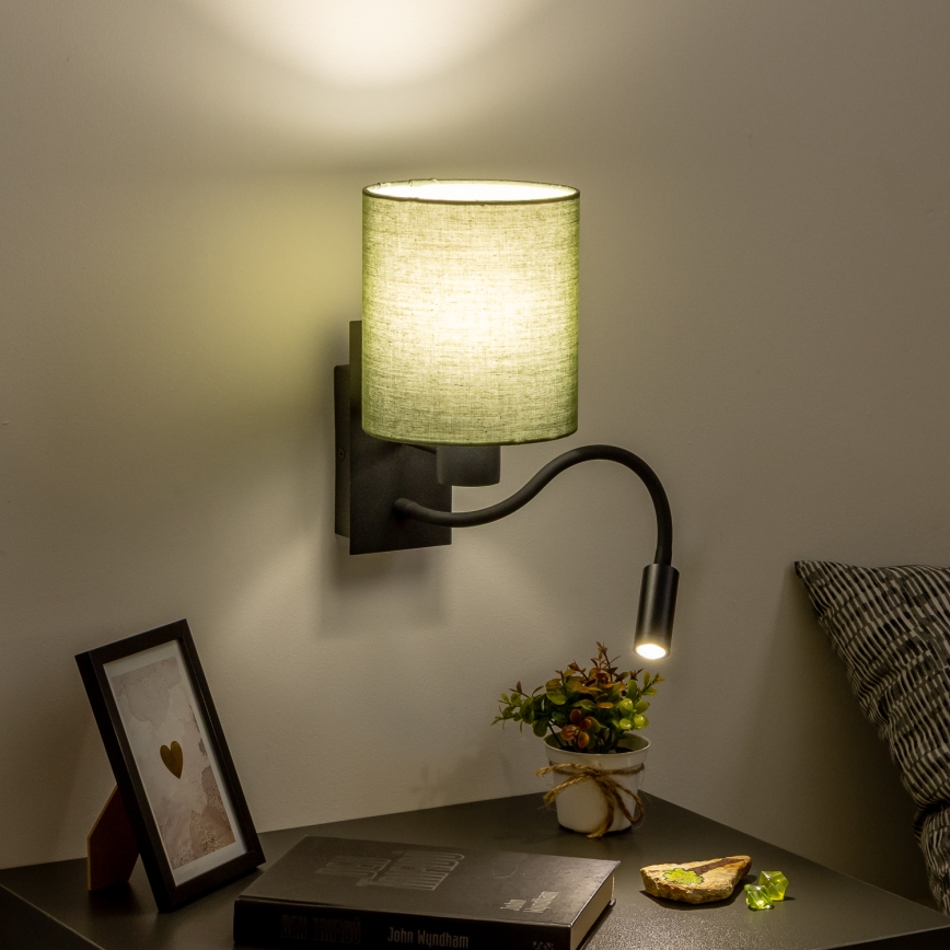 Brilagi - Applique murale LED flexible NUBILA 1xE27/25W/230V + LED/3W noir/vert