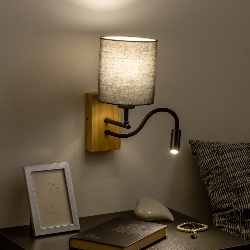 Brilagi - Applique murale LED flexible NUBILA WOOD 1xE27/25W/230V + LED/3W chêne/anthracite