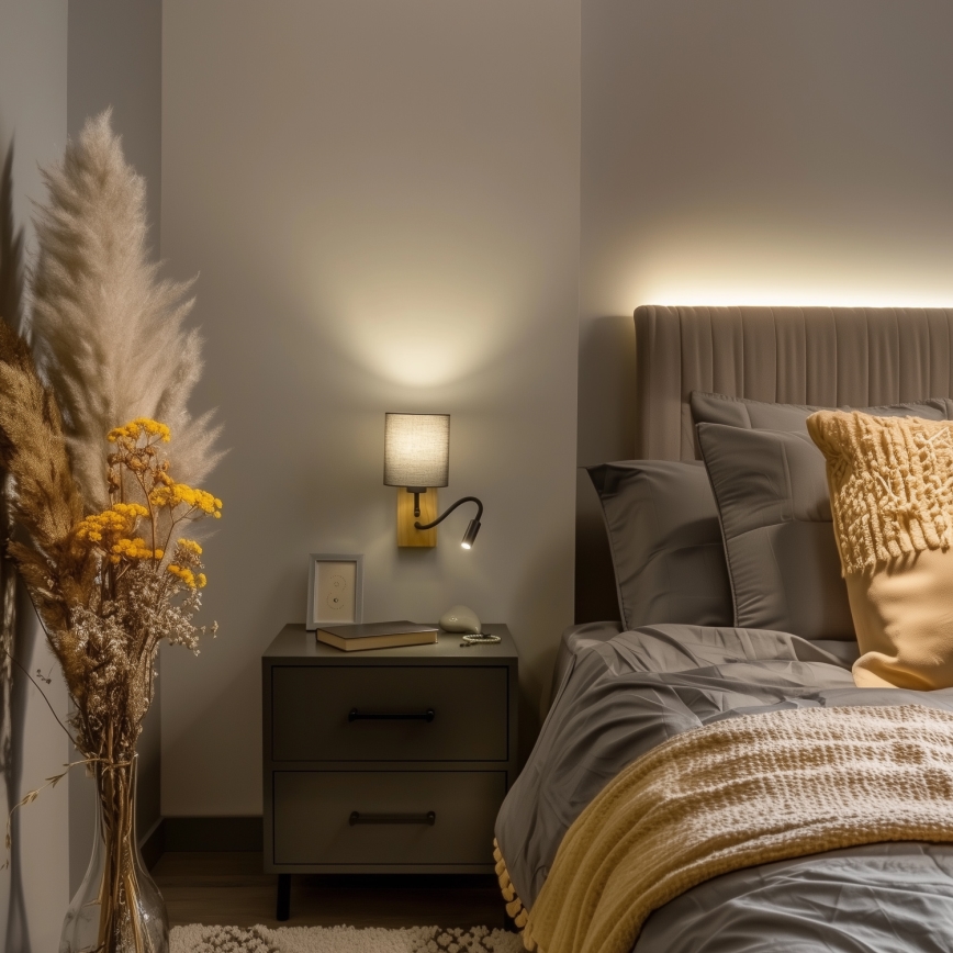 Brilagi - Applique murale LED flexible NUBILA WOOD 1xE27/25W/230V + LED/3W chêne/anthracite