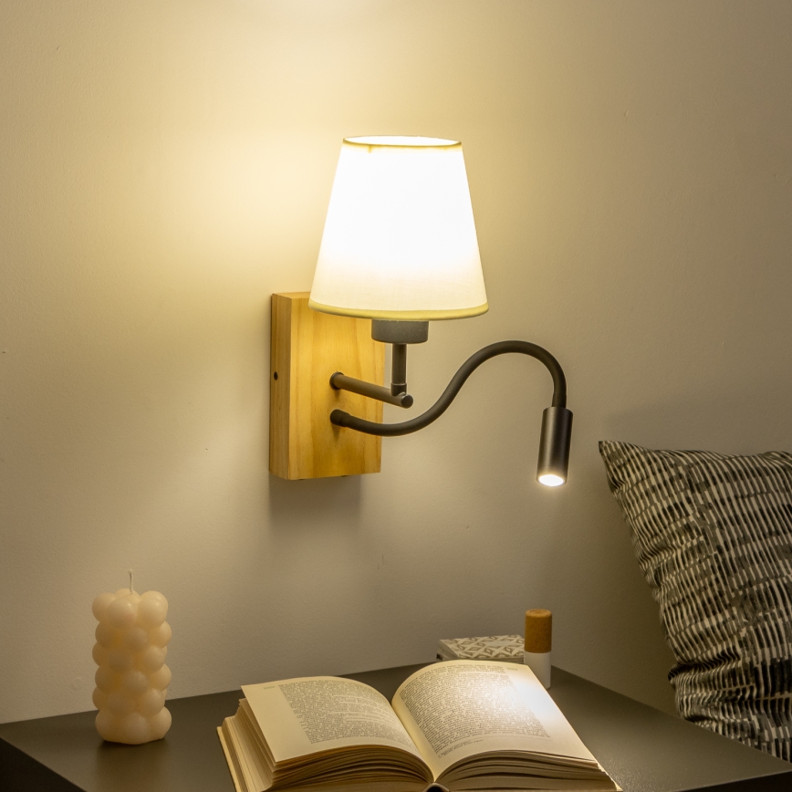 Brilagi - Applique murale LED flexible NUBILA WOOD 1xE27/25W/230V + LED/3W chêne/blanc