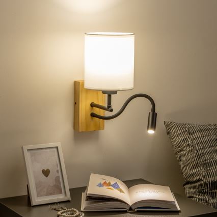 Brilagi - Applique murale LED flexible NUBILA WOOD 1xE27/25W/230V + LED/3W chêne/blanc