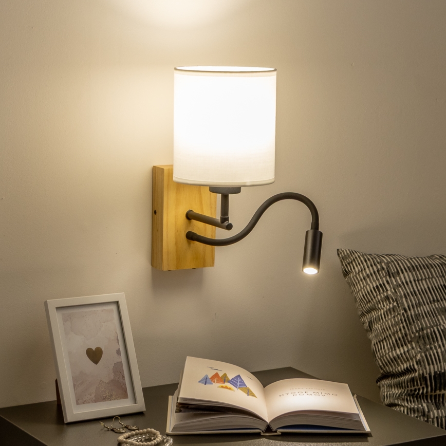 Brilagi - Applique murale LED flexible NUBILA WOOD 1xE27/25W/230V + LED/3W chêne/blanc