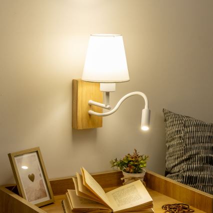 Brilagi - Applique murale LED flexible NUBILA WOOD 1xE27/25W/230V + LED/3W chêne/blanc