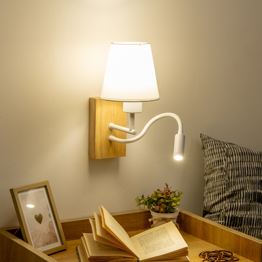 Brilagi - Applique murale LED flexible NUBILA WOOD 1xE27/25W/230V + LED/3W chêne/blanc