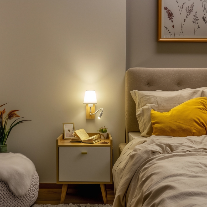 Brilagi - Applique murale LED flexible NUBILA WOOD 1xE27/25W/230V + LED/3W chêne/blanc