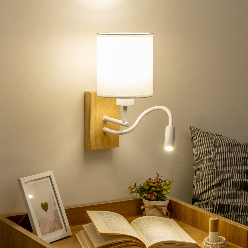 Brilagi - Applique murale LED flexible NUBILA WOOD 1xE27/25W/230V + LED/3W chêne/blanc