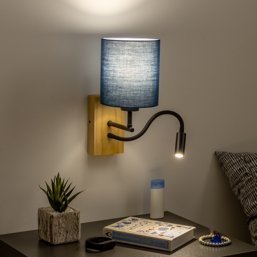 Brilagi - Applique murale LED flexible NUBILA WOOD 1xE27/25W/230V + LED/3W chêne/bleu foncé