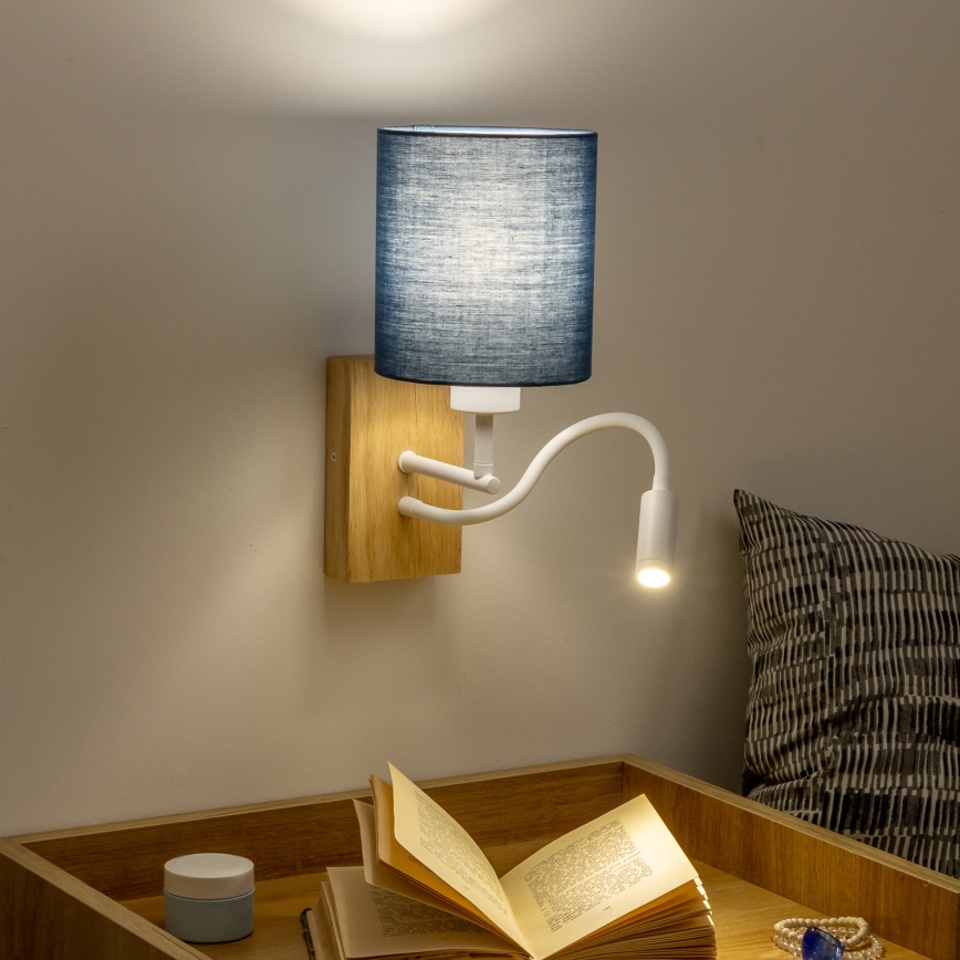 Brilagi - Applique murale LED flexible NUBILA WOOD 1xE27/25W/230V + LED/3W chêne/bleu foncé