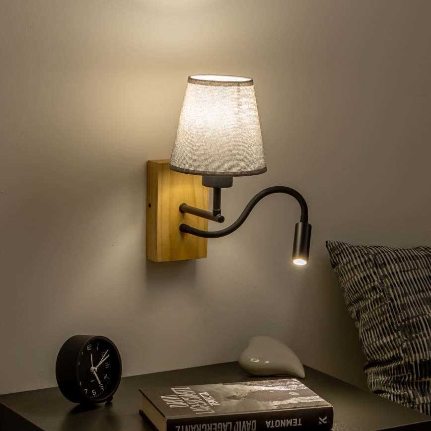 Brilagi - Applique murale LED flexible NUBILA WOOD 1xE27/25W/230V + LED/3W chêne/gris