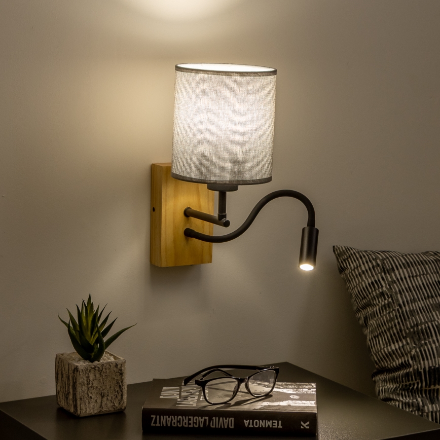 Brilagi - Applique murale LED flexible NUBILA WOOD 1xE27/25W/230V + LED/3W chêne/gris