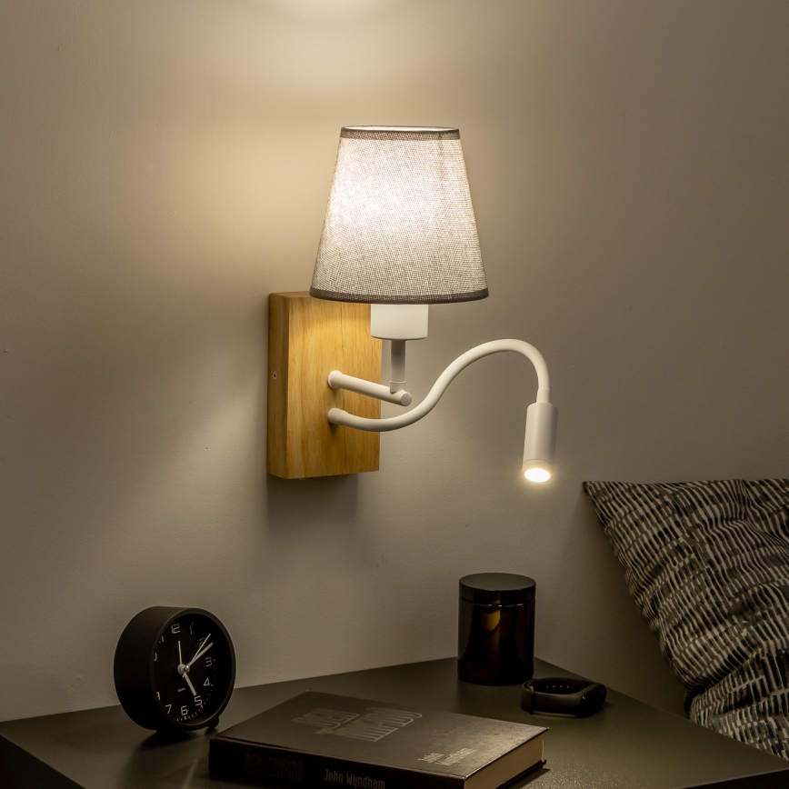 Brilagi - Applique murale LED flexible NUBILA WOOD 1xE27/25W/230V + LED/3W chêne/gris