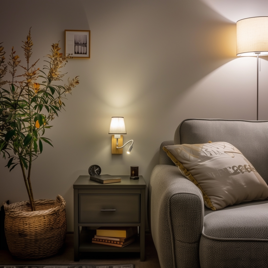 Brilagi - Applique murale LED flexible NUBILA WOOD 1xE27/25W/230V + LED/3W chêne/gris