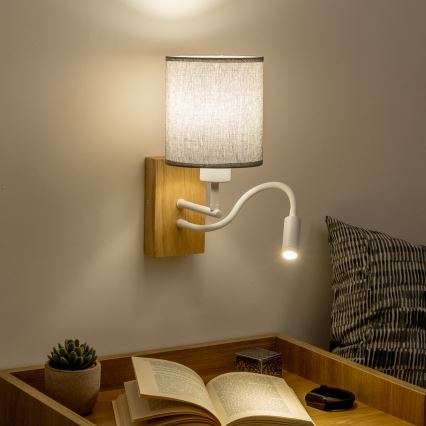 Brilagi - Applique murale LED flexible NUBILA WOOD 1xE27/25W/230V + LED/3W chêne/gris