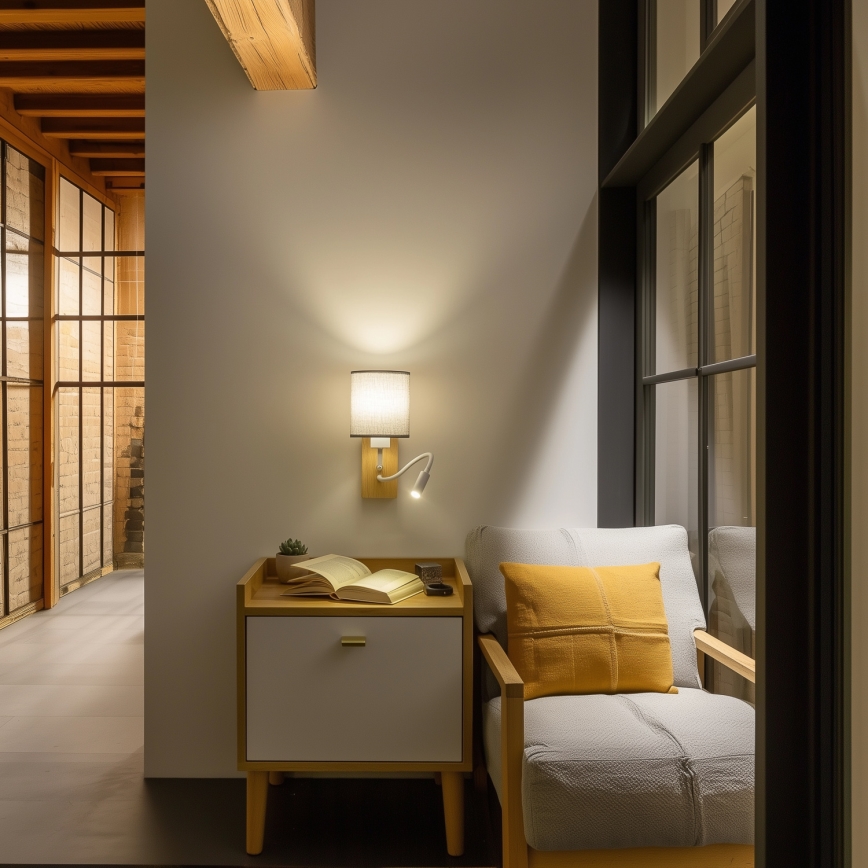 Brilagi - Applique murale LED flexible NUBILA WOOD 1xE27/25W/230V + LED/3W chêne/gris