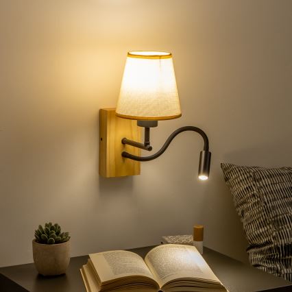 Brilagi - Applique murale LED flexible NUBILA WOOD 1xE27/25W/230V + LED/3W chêne/marron clair
