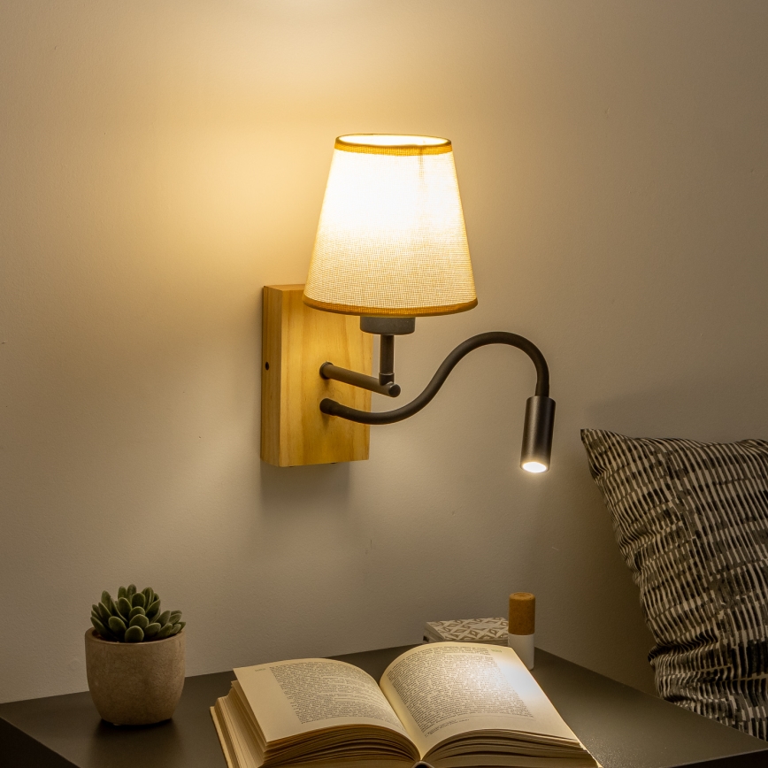 Brilagi - Applique murale LED flexible NUBILA WOOD 1xE27/25W/230V + LED/3W chêne/marron clair